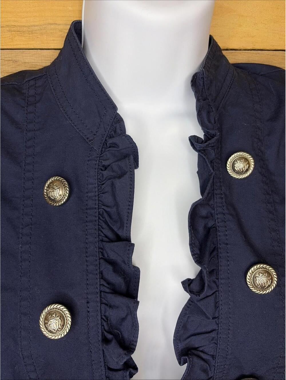 INC International Concepts Jacket Women’s M Navy Ruffle Nautical Military Chic - Picture 2 of 9